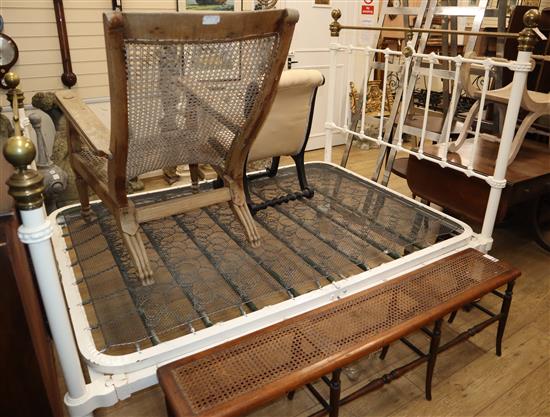 A late Victorian painted cast iron and brass bedstead W.140cm